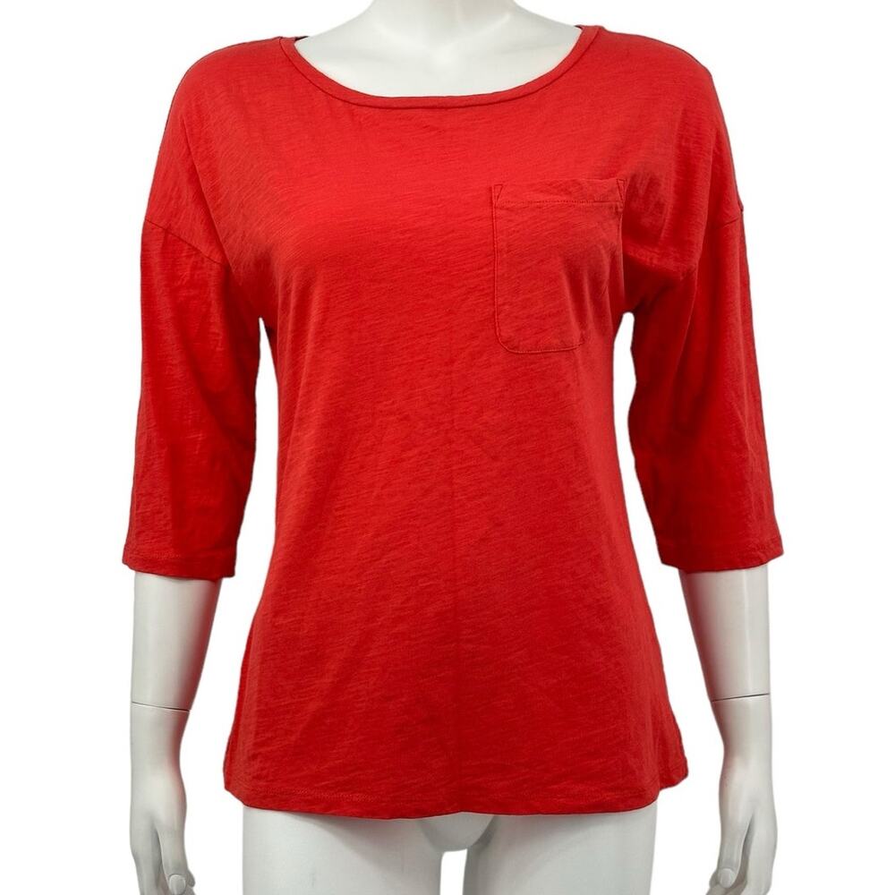 Boden Top Womens Small The‎ Cotton Boxy Boatneck Tee Orange 3/4 Sleeves Preppy
